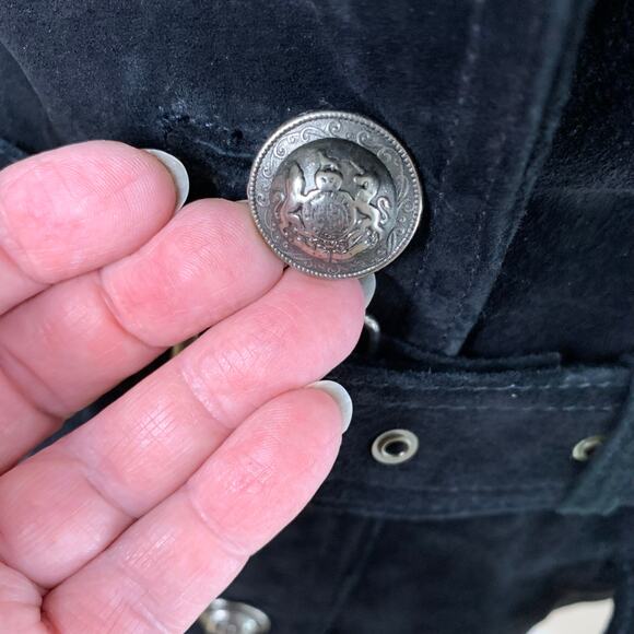 Vintage Jacquelyn Ferrar Size XL Black Suede Leather Belted Jacket Button Front - Picture 10 of 14